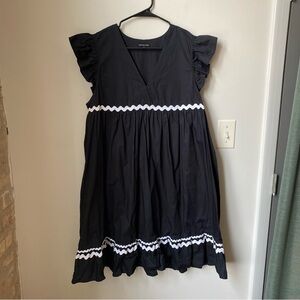 Who What Wear Black Babydoll Dress with White Squiggly Accents
